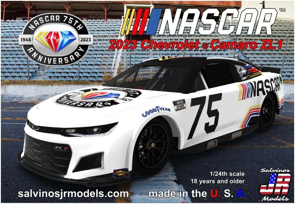 Salvinos Model NASCAR 2023 Camaro ZL1 NASCAR 75th Anniversary Diamond Anniversary Plastic Model SJMNASCAR75 J.R 1/24