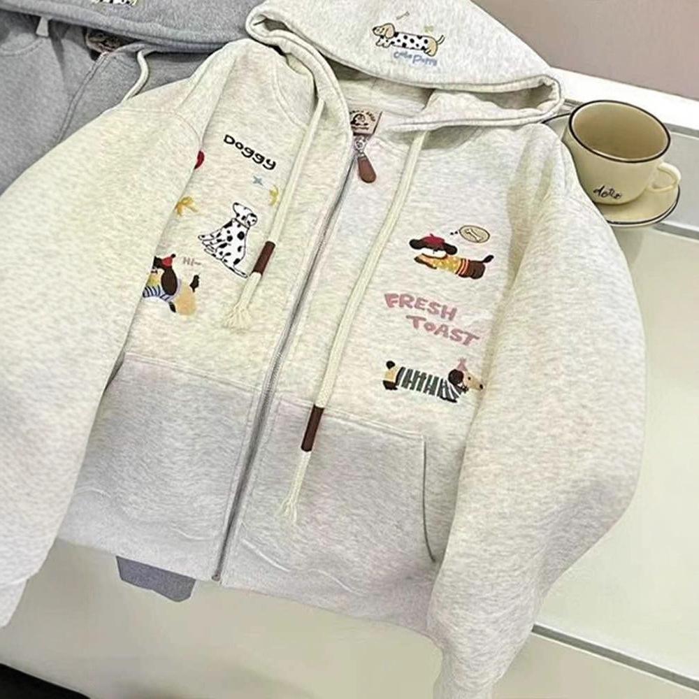 2025 Season New Popular Embroidered Cardigan Zipper Jacket Women's Korean Version Fat Mm Loose Large Size Hooded Sweater