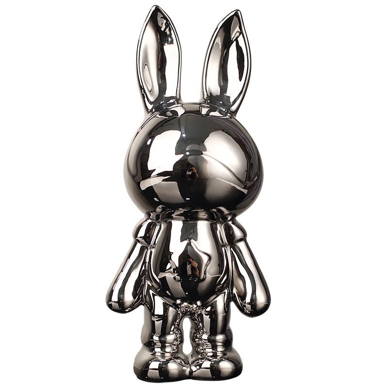 Modern Light Luxury Ceramic Electroplated Rabbit Ornaments Living Room TV Cabinet Wine Cabinet Entrance Decoration Handicraft Decoration