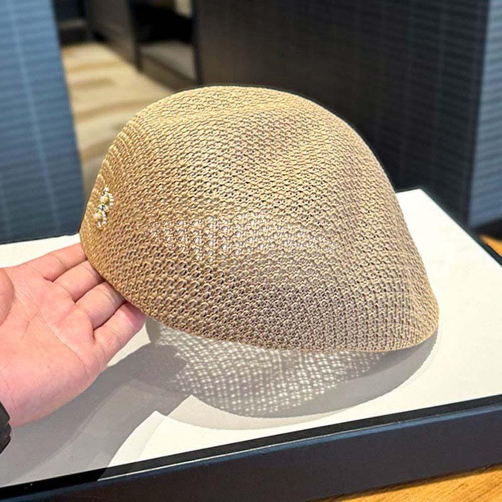 Korean Style Hollow Out Forward Cap Solid Color Vacation Beach Hat Woven Sun Beret Cap  Daily