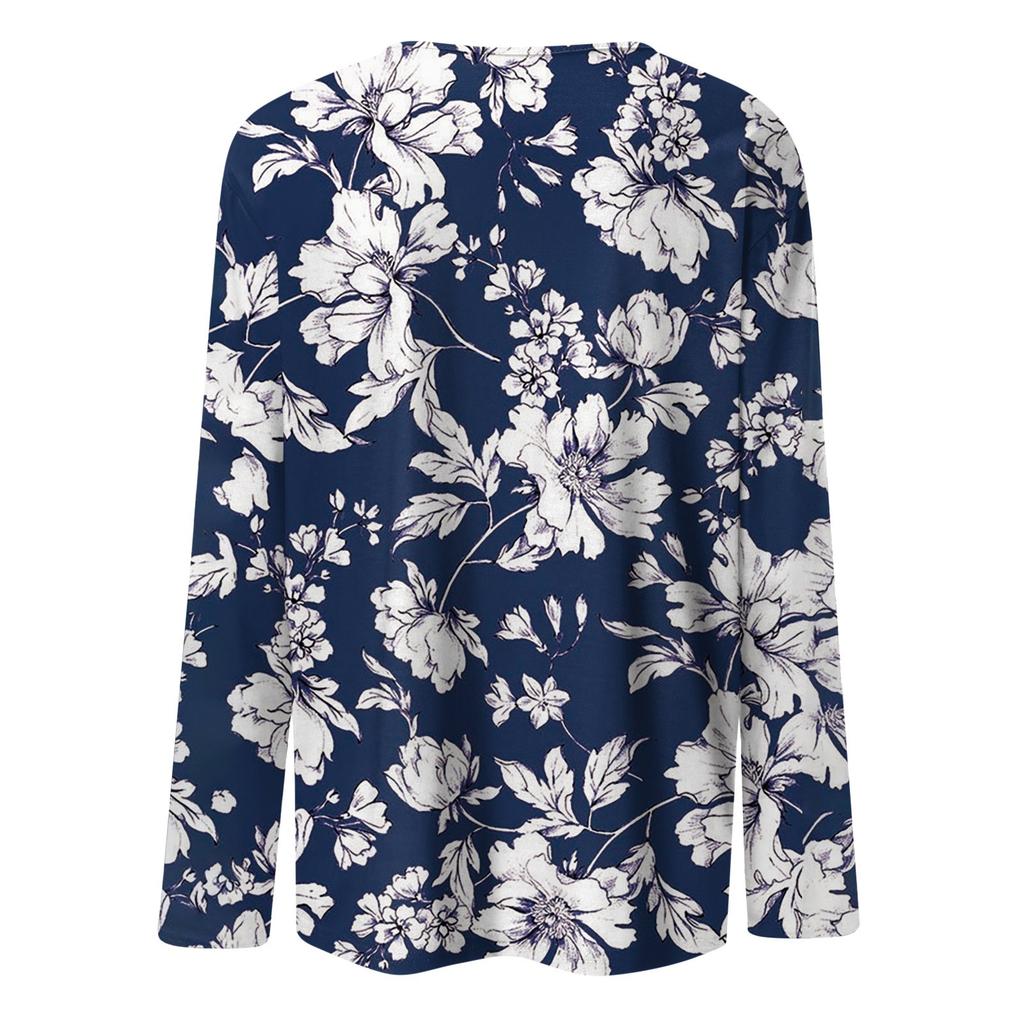 Women's Fashion Casual Floral Printed Round Neck Long Sleeve Pullover Top
