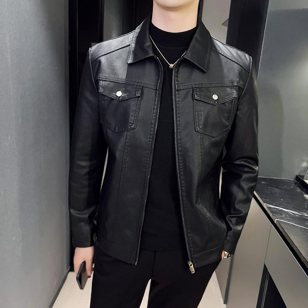 Leather Casual Outdoor Coat Solid for School [FSD.WG] Men's Jacket, Jacket, Leather, Color, Windproof, Fall/Winter, Commuting,