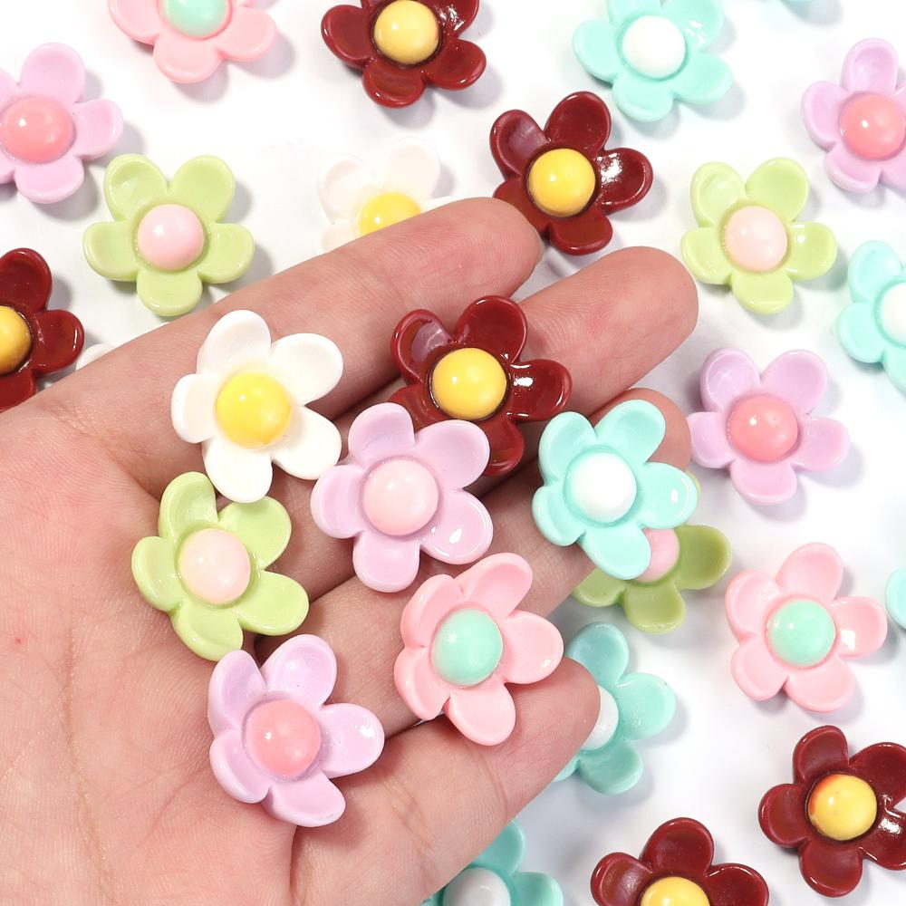 20pcs/lot Colorful Flower Flatback Resin Cabochons Flower Cabochon Beads For DIY Crafts Jewelry Making Decoration Accessories