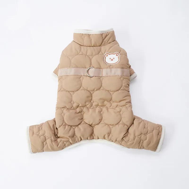 

Thick Warm Dog Jumpsuit Rompers Winter Pet Outfits Garment Puppy Small Dog Clothes Coat Jacket Pomeranian Poodle Bichon Clothing S хаки