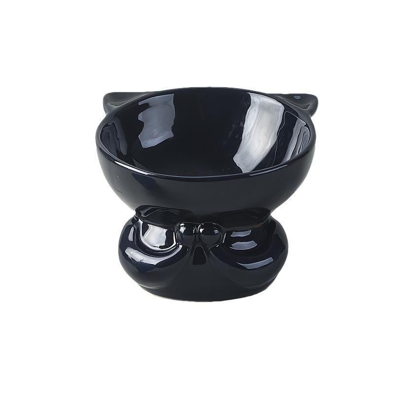 

300 мл керамическая приподнятая миска для кошек, защита шеи, миска для корма для кошек, милая миска для питья кошек, кормушка для котят с высокими ножками, товары для животных чёрный