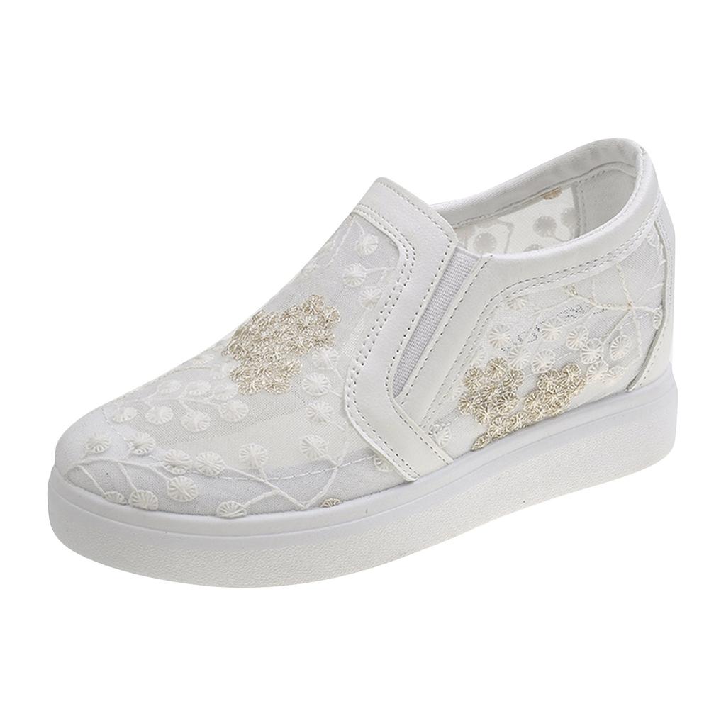 Inner Raised Small White Shoes With One Foot, Hollowed Out Embroidered Breathable Women's Shoes, Mesh Shoes, Casual Lazy Single Shoes