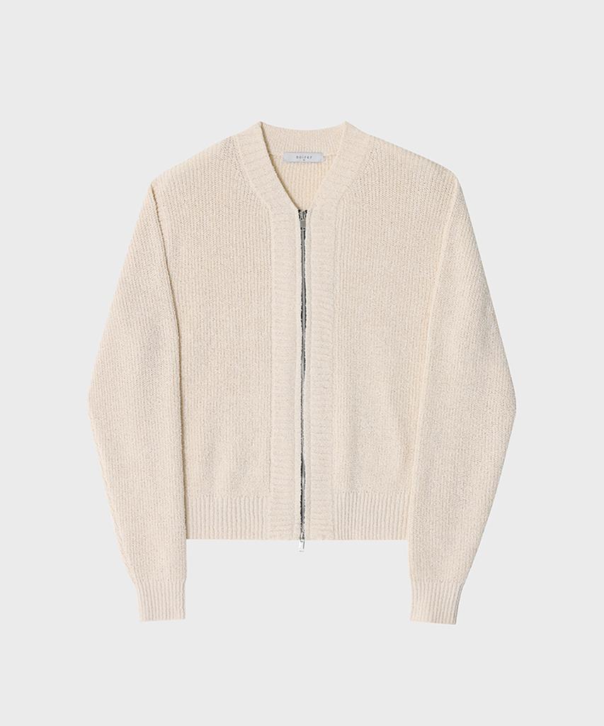 NOIRER Boucle Zip-Up Cardigan (Ivory)