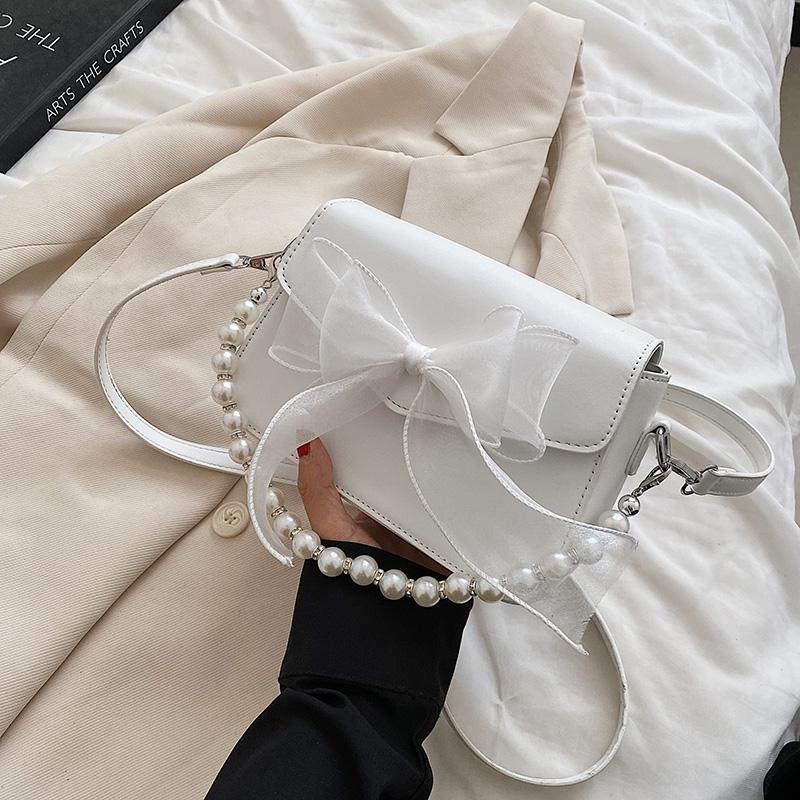 

JIAERDI Sweet Bow Lolita Bag Women Harajuku Pearl Chic Handle Leather White Messenger Bag Ladies Japanese Cute Handbag Aesthetic 20x14x7CM білий