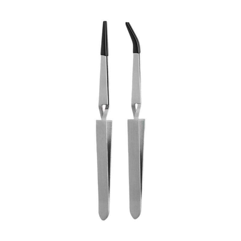 2Pcs Reverse Tweezers Stainless Steel Tweezers with Rubber Tip Comfortable Handle Tweezer Tongs for Repairing