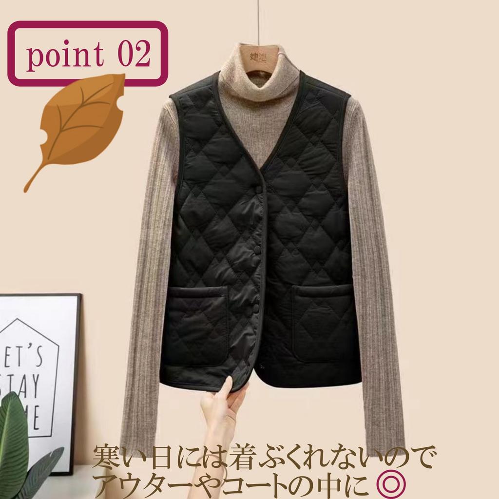 Nibunnoichi Style Vest Lightweight Short [1/2style] Gilet, Down-Style Roomwear, Quilted, Quilted, Length, Layering, Women's (JP, Alphabet, XL, White)