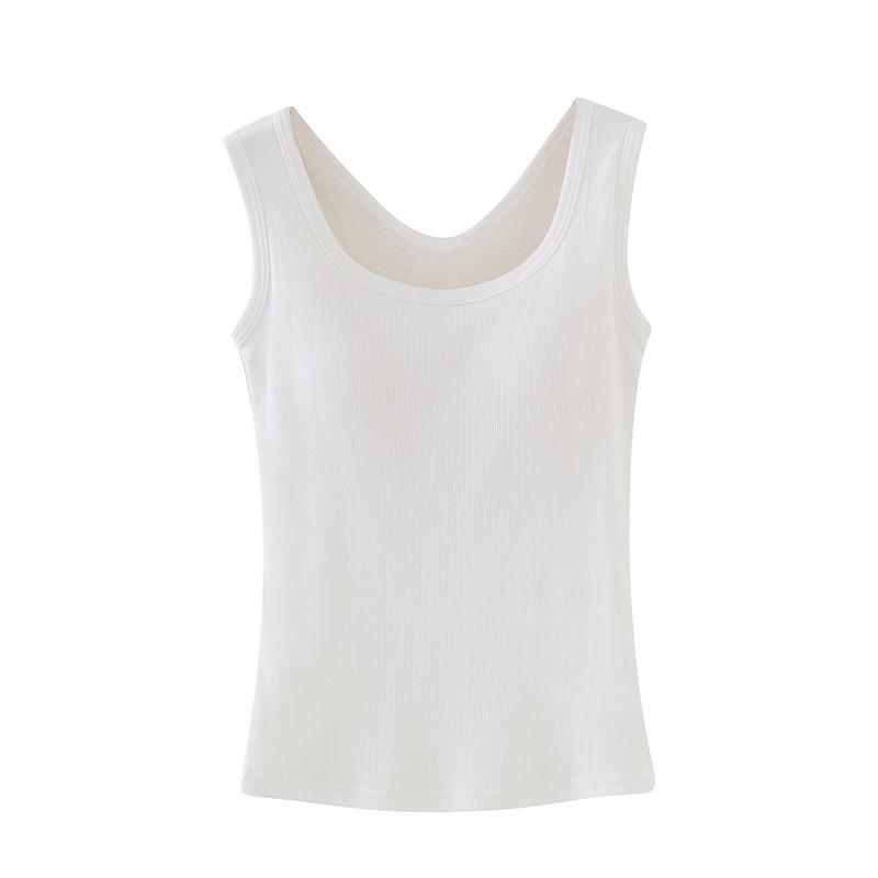 Silk Spaghetti Strap Vest with Padded Cups, Latex Chest Pads, Square Neckline; Women's Innerwear/Outerwear, Covers Side Fat