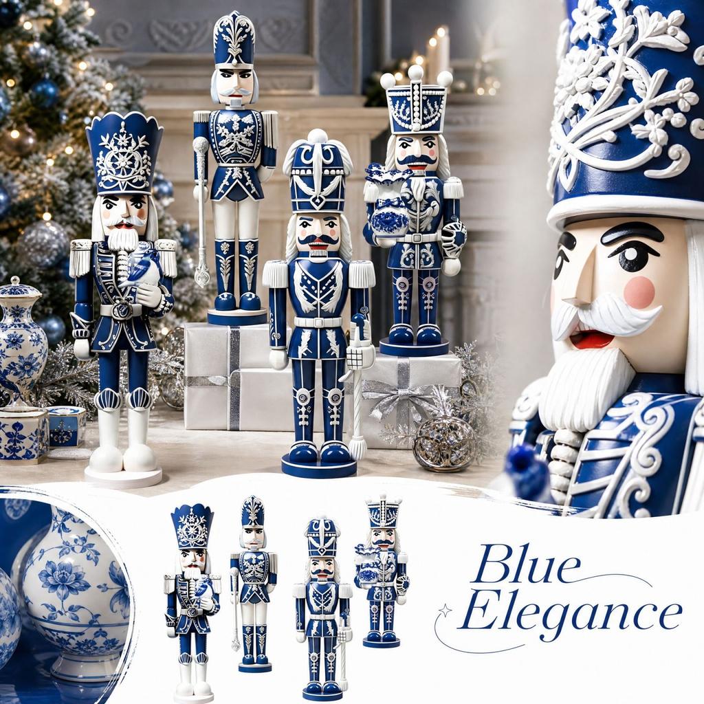 Blue and Porcelain Pattern Set, Chinese Vintage Christmas Home Window Display Holiday Decor