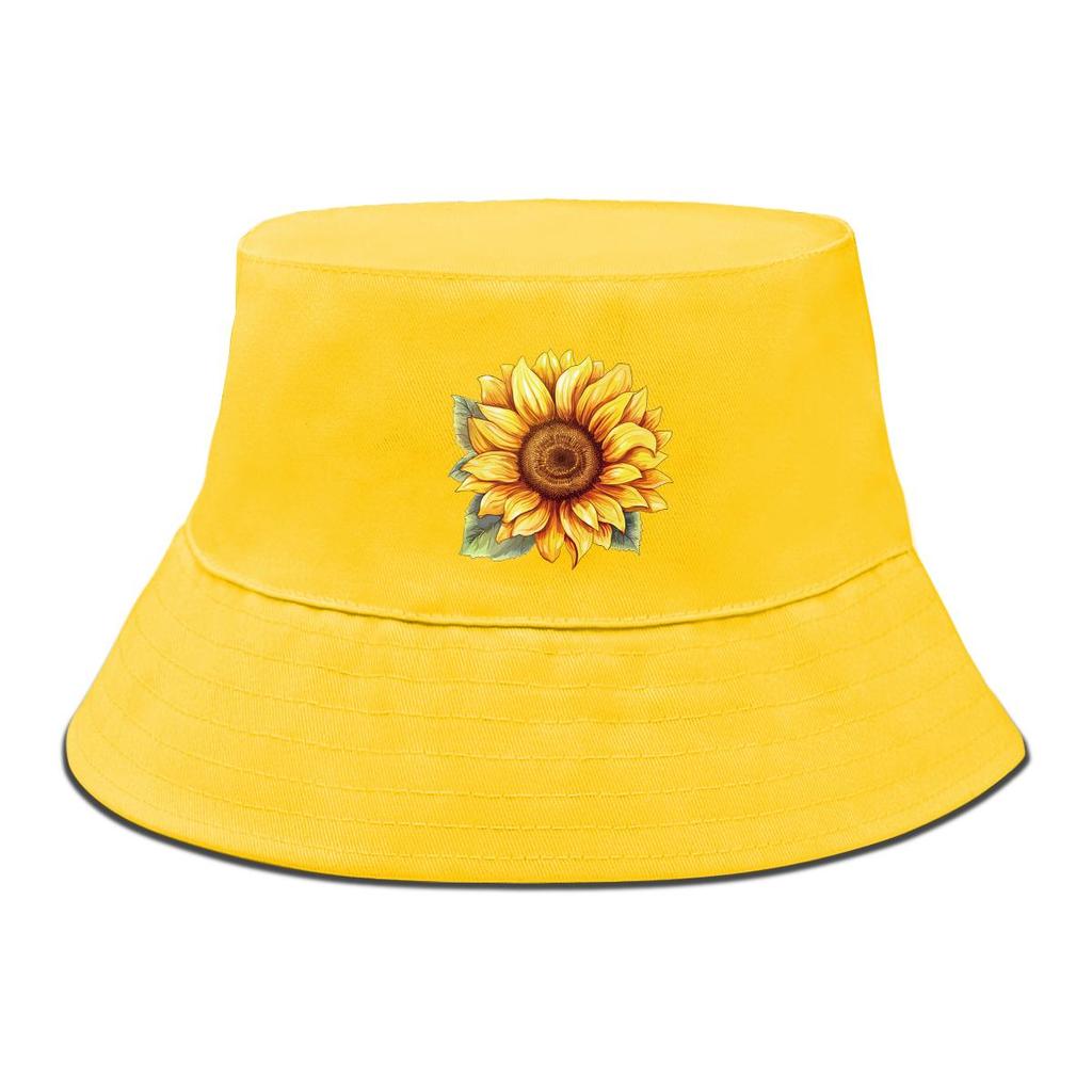 Sunflower Print Bucket Hat , Flower Fisherman Hat Trendy Simple Sun Protection Fishing Cap