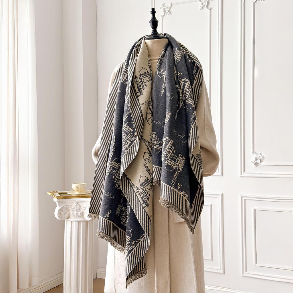 Warm Winter Blanket Cashmere Scarf for Women Design Cat Print Thick Pashmina Shawls and Wraps Bufandas Female Poncho Echarpe