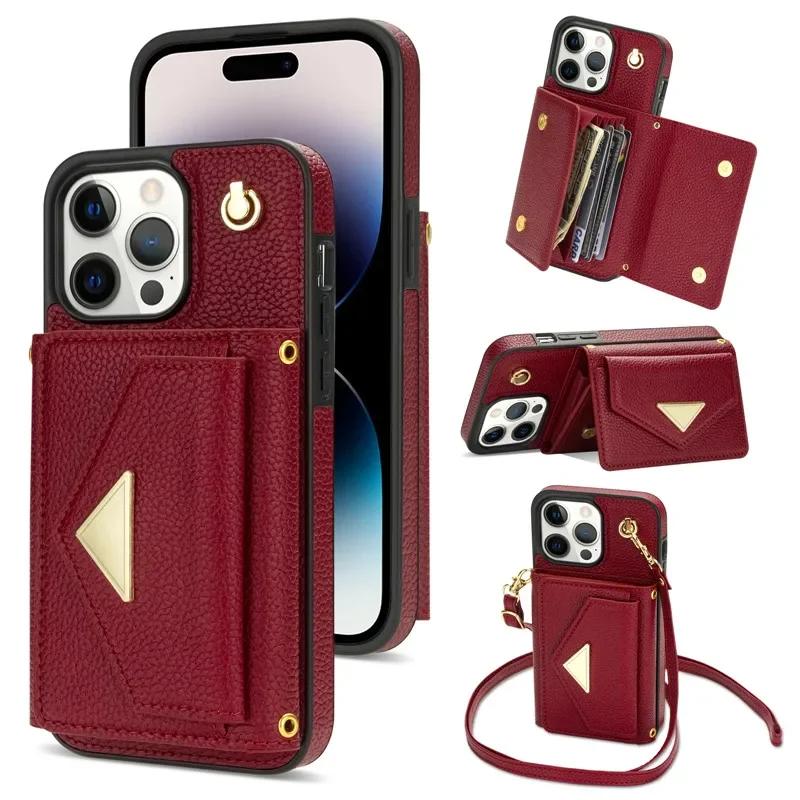 Crossbody Lanyard Leather Wallet Card Phone Case For iPhone 17 Air 16E 16 Pro Max 15 14 Plus 13 12 11 XS XR X Flip Stand Cover