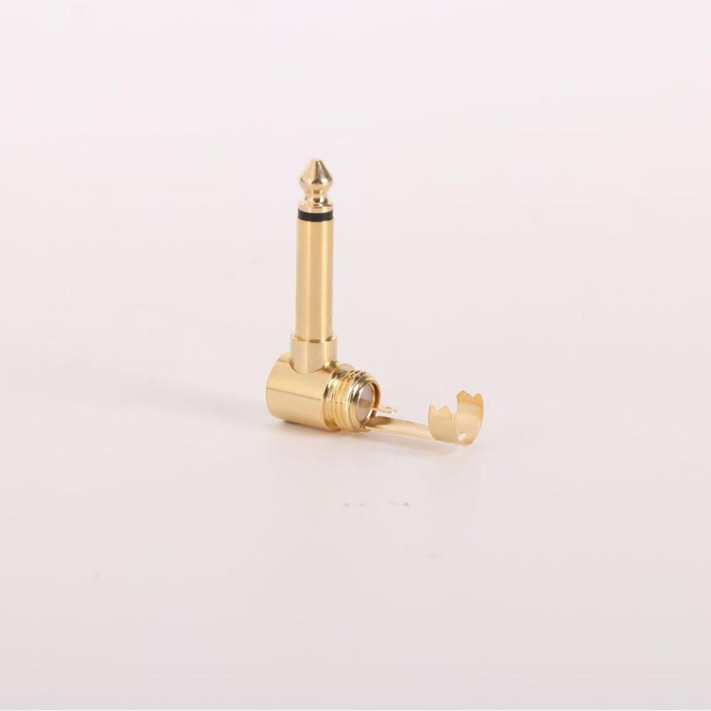 Gold-Plated 6.35mm Angled Plug with Cable Clip for Guitar, Amplifier, and Microphone – Anti-Interference Audio Connection for Stage Performance.