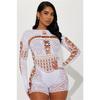 Sexy See Through Mesh Playsuit Women Rompers Long Sleeve Hollow Out Skinny Night Club Outfit One Pieces Jumpsuit Shorts Bodysuit