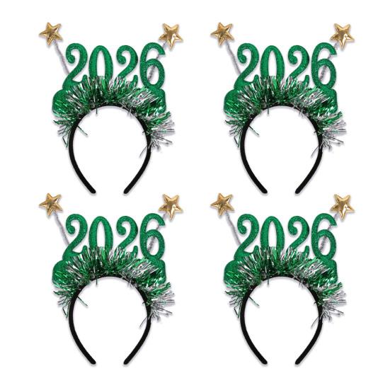 4ks Čelenka s ozdobou vločky, třpytivé číslo 2026, vlasová obruč, brýle, slavnostní vánoční párty doplněk