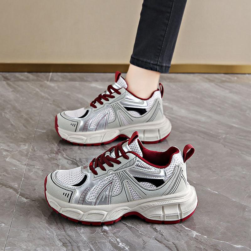 Thick-soled versatile little white shoes silver sneakers ins women's shoes 2025 spring new breathable mesh dad shoes