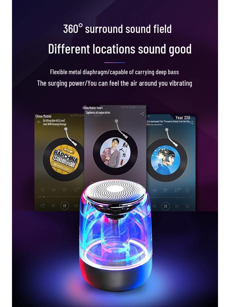 Portable Wireless Bluetooth Speaker with Colorful Night Light and Bass Stereo