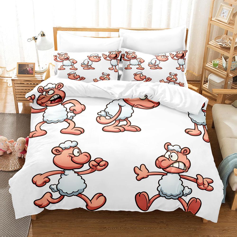 Sada povlaků na přikrývky se zvířaty Kreslený vzor s motivem bílé ovce Kawaii King Queen Twin Plná velikost pro děti Teens Polyester Sada povlečení