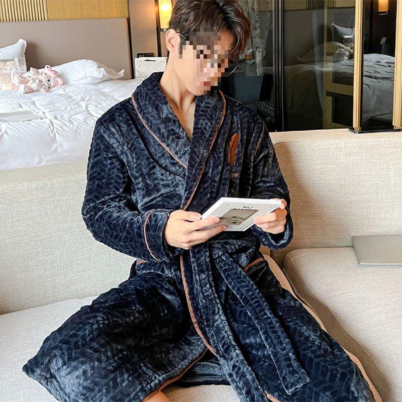 G5Z Winter Flannel Couple Robe: Men's Coral Fleece & Women's Plus Velvet Thick Warm Pajamas Bathrobe.