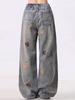 Women's Retro High-Waisted Embroidered Ripped Jeans - Autumn Collection, Comfortable Slim Fit, Loose Wide-Leg.