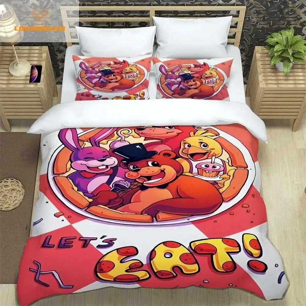 3Pcs F-Five N-Nights At Freddys F-Fnaf Bedding Set Single/Double/Full/Queen/King Size Game Gift For Adults Kids As Bedroom Decor