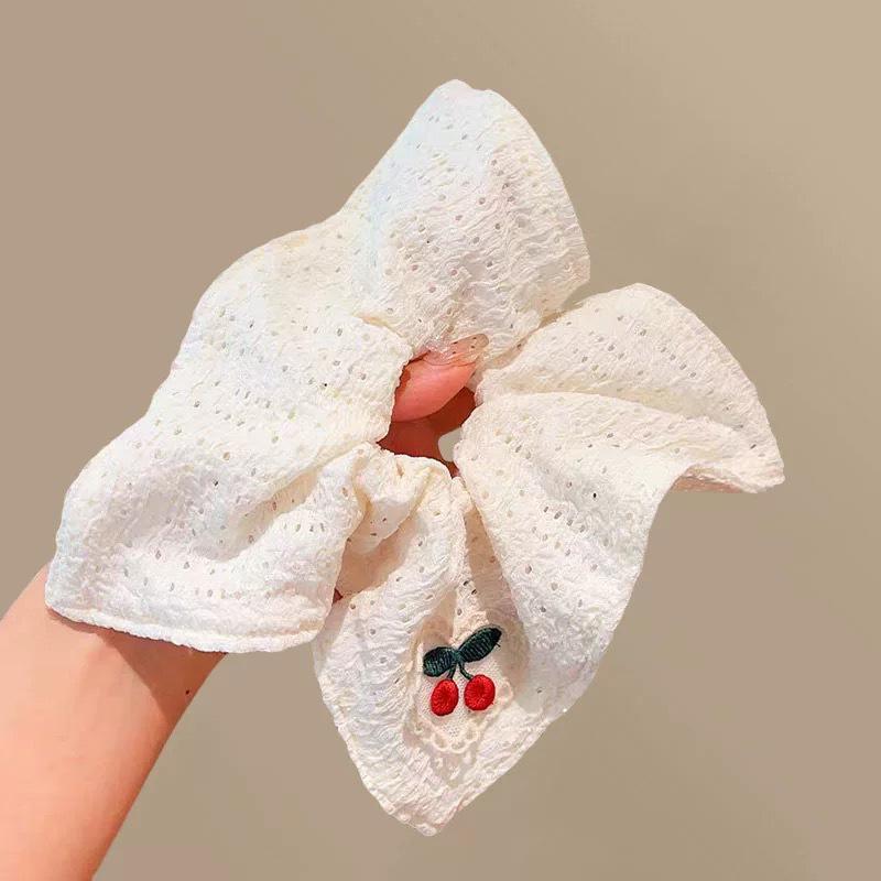 

French Embroidery Cherry Women s Headband Sweet Girl Hair Ties White Cloth Square Scarf Ponytail Holder Girls Hair Accessories белый