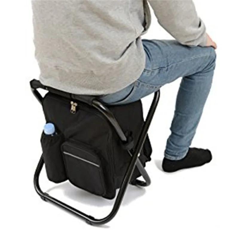 Portable Outdoor Multi-functional Folding Stool Portable Insulated Cooler Bag Backpackable Camping Beach Fishing Chair with Dual-shoulder Straps