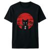 Japanese Samurai Cat Ukiyo Black T-Shirt
