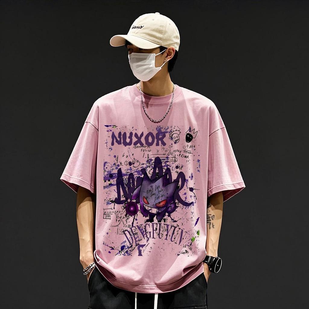 

Pokémon Gengar Printing Tee Pure Cotton Tshirt Mens 2026 Summer Fashion Oversize Street Casual Y2K Tops Streetwear Clothing 4XL