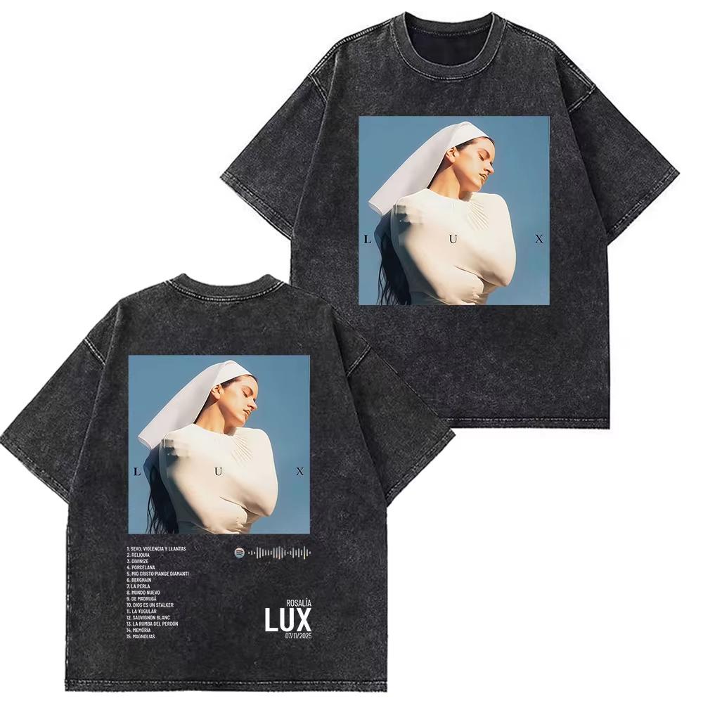 Rosala LUX TRACKLIST TEE Album Tour Vintage Washed Tshirt Men Women Short Sleeve Cotton Aesthetic Tshirts Casual Tshirts