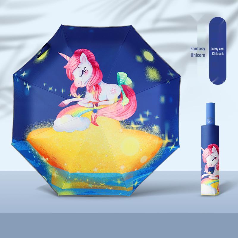 Children's Cute Print Auto Safety Anti-Rebound UV Protection Folding Parasol