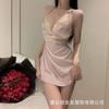 Charming and Sexy Summer Women's Thin Ice Silk New High-end Suspender Nightdress Lace Hollowed Out and Attractive