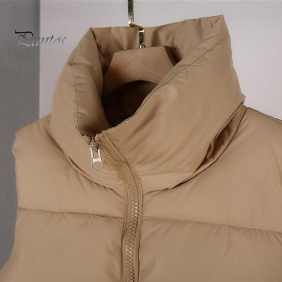 Thick Padded Waistcoat Winter Women Vest Coat Stand Collar Neck Protection Thickened Zipper Closure Jacket Cardigan Sleeveless Solid Color Drawstring