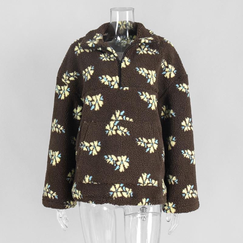 Felpa con Cappuccio a Fiore in Pile Polare, Felpa Nuova Moda Autunno e Inverno Europea e Americana, Calda Felpa di Lana, Maglione da Donna