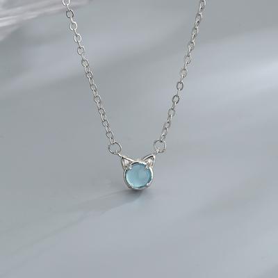 Cat Kitten Necklace Choker Hipster Short Personality Artsy Sweet Diamond Blue Crystal Cat Collarbone Chain Female