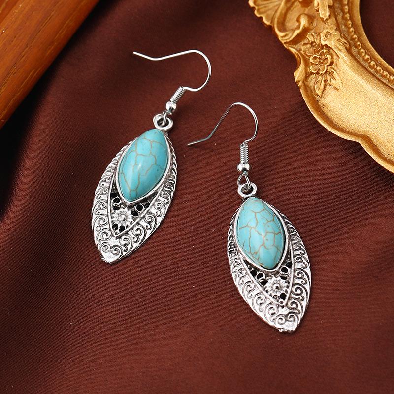 Bohemian Ethnic Retro Turquoise Leaf Earrings