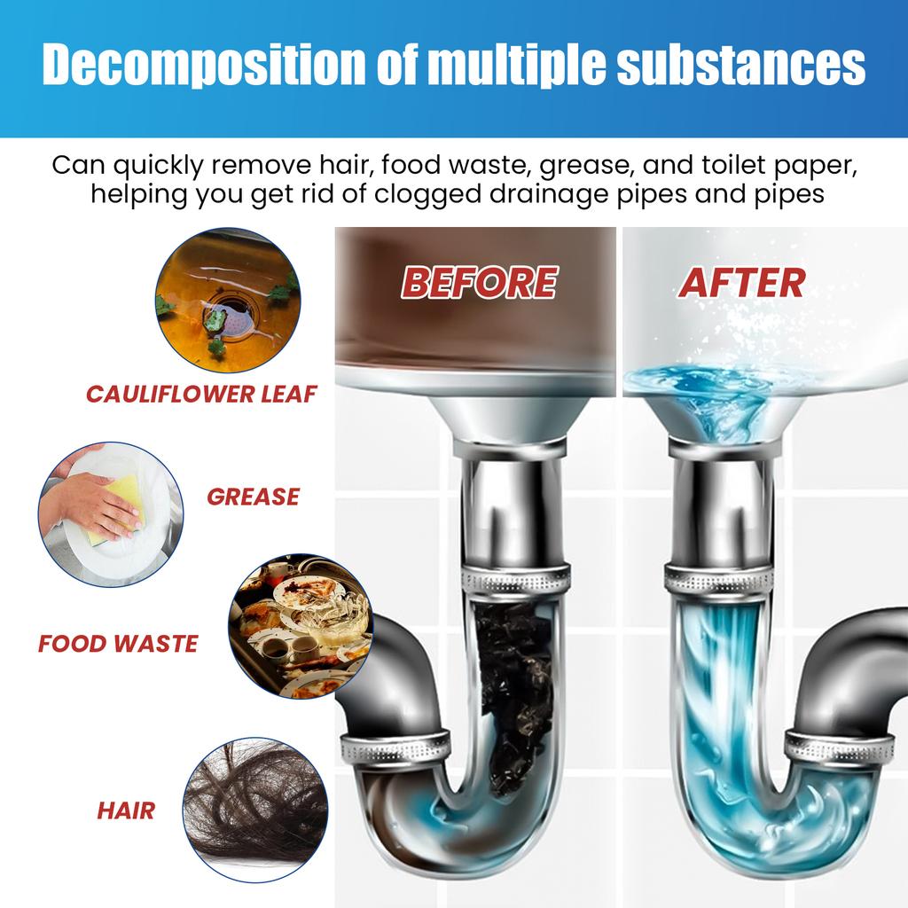 Pipe Clog Remover Powder Anti Clogging Natural Plant Extract Bathroom Toilet Cleaning Powder Deodorizing Powder 6 Pack 180g