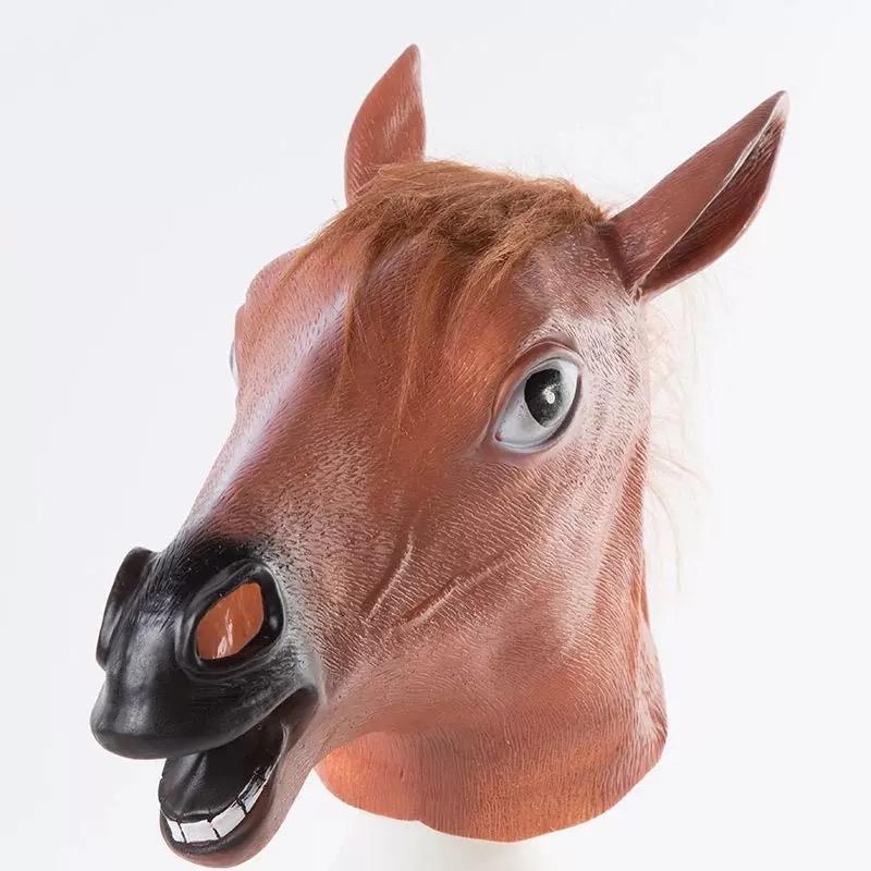 Halloween Pferdekopfmaske, Tierkopfbedeckung, Cosplay braune Pferdekopfbedeckung, Parodie-Requisite aus PVC-Material