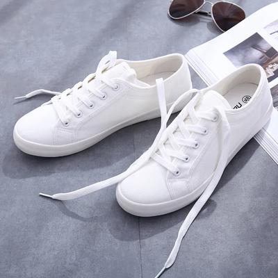 Unisex Białe płócienne buty Casual Letnie wulkanizowane buty Sznurowane Studentki Buty materiałowe Damskie płaskie trampki Damskie buty do deskorolki