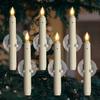 6 Pcs Window Candles With Sensor Dusk To Dawn - Ivory Stripped Candlesticks With Suction Cups, Roman Column Battery Operated Flameless LED Taper for C