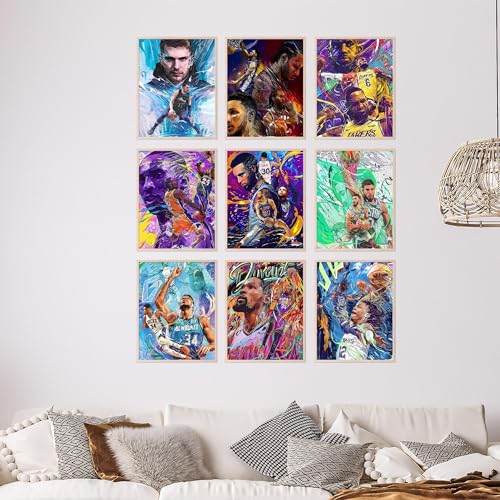 Bigwig Print Basketball Posters - Basketball Posters for Boys' Bedroom, NBA Art for Boys' Rooms, Sports Wall Decor, Kobe Bryant, LeBron James, Steph C