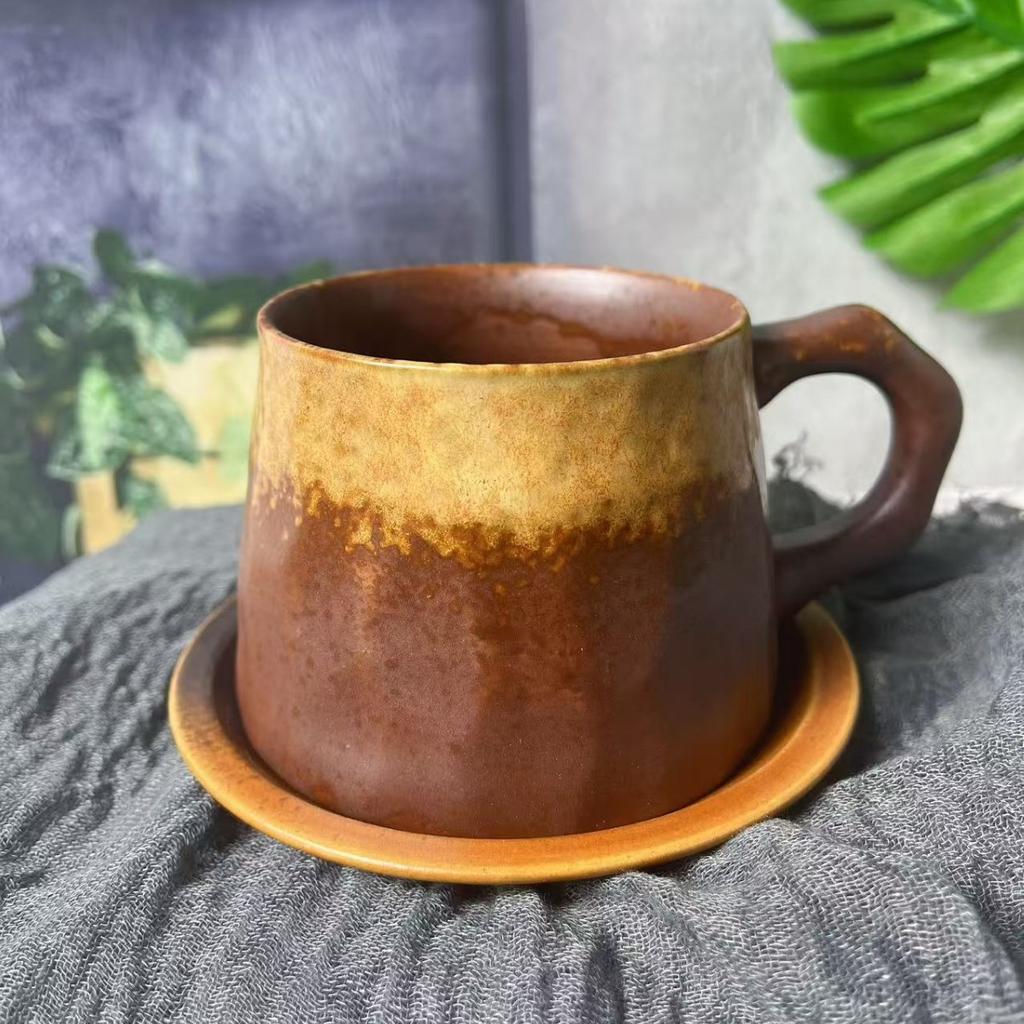 Vintage Ceramic Coffee Cup and Saucer Set Kiln Turner Craftsmanship Mug Stoneware Mug Home Restaurant Water Cup