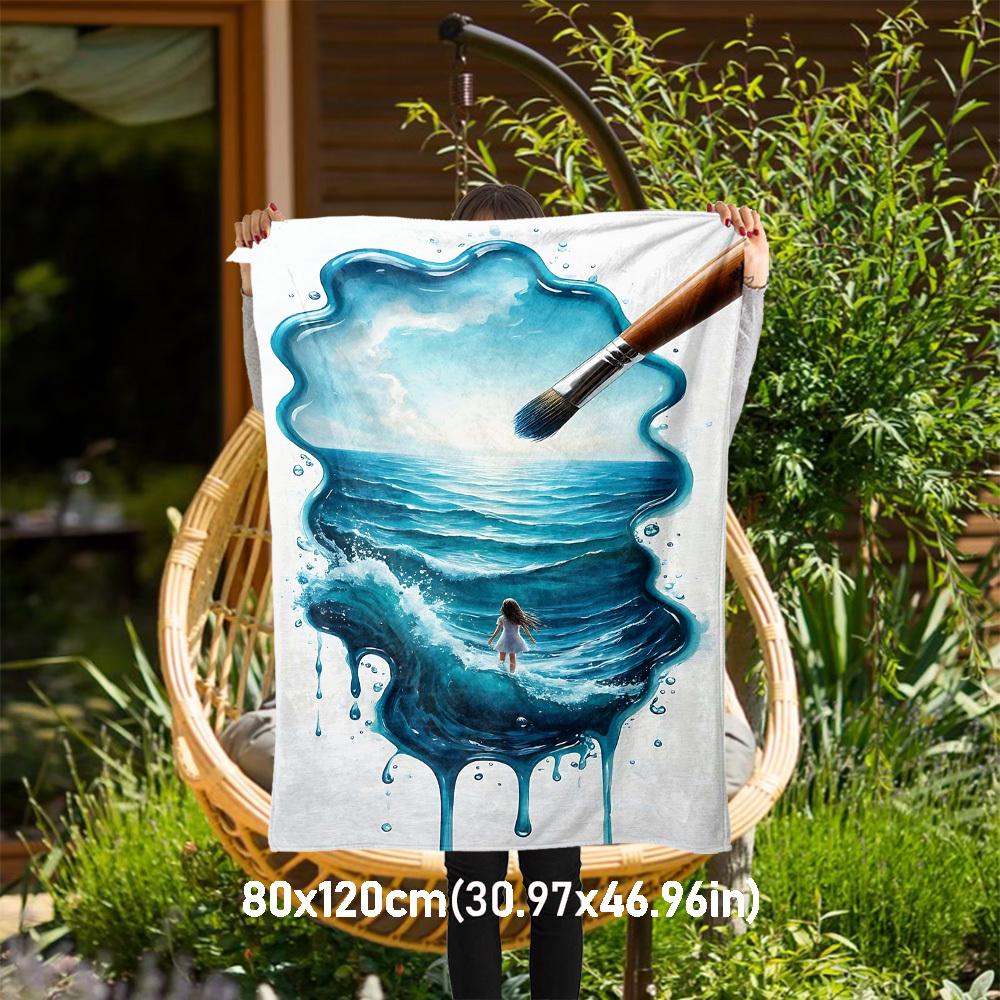 

1pc paintbrush ocean Outdoor Flannel Blanket Soft Warm All-Season Throw for Sofa Bed Car Camping Office, Cozy Gift Idea1202S 80x120cm(31x47inch)