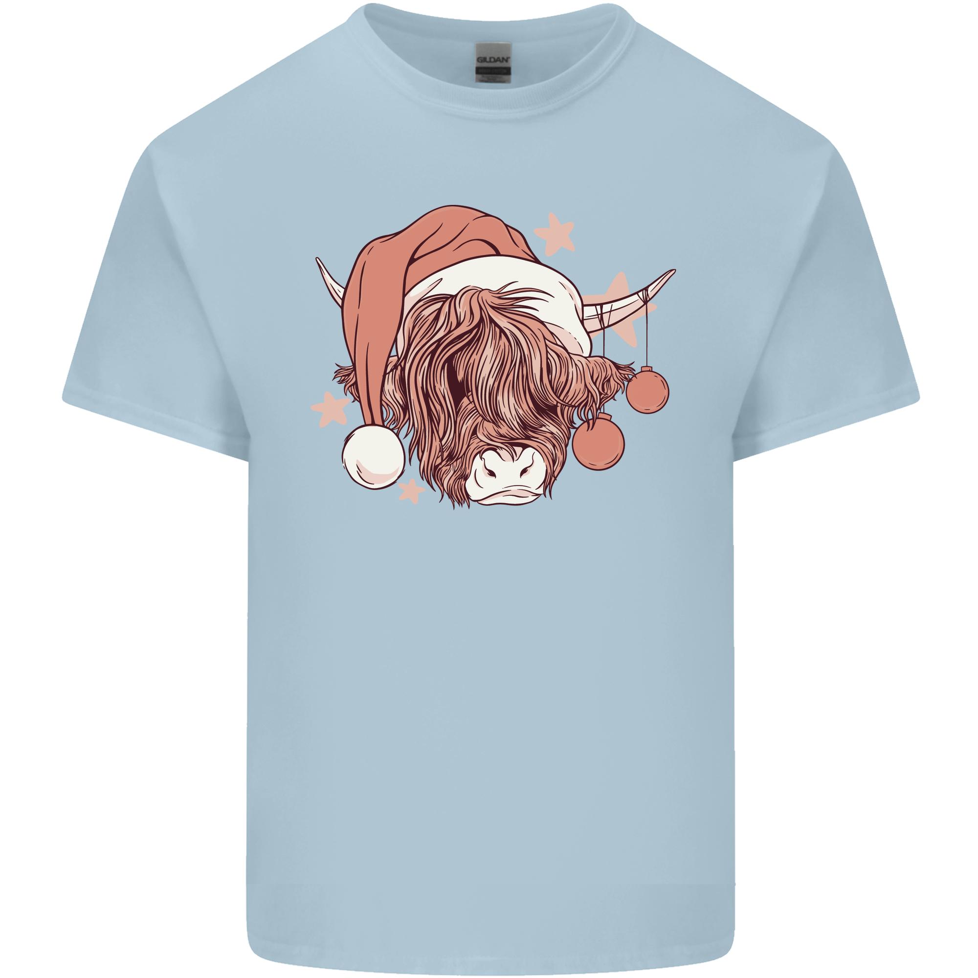Funny Christmas Highland Cow Santa Hat Unisexs Light Cotton TShirt S