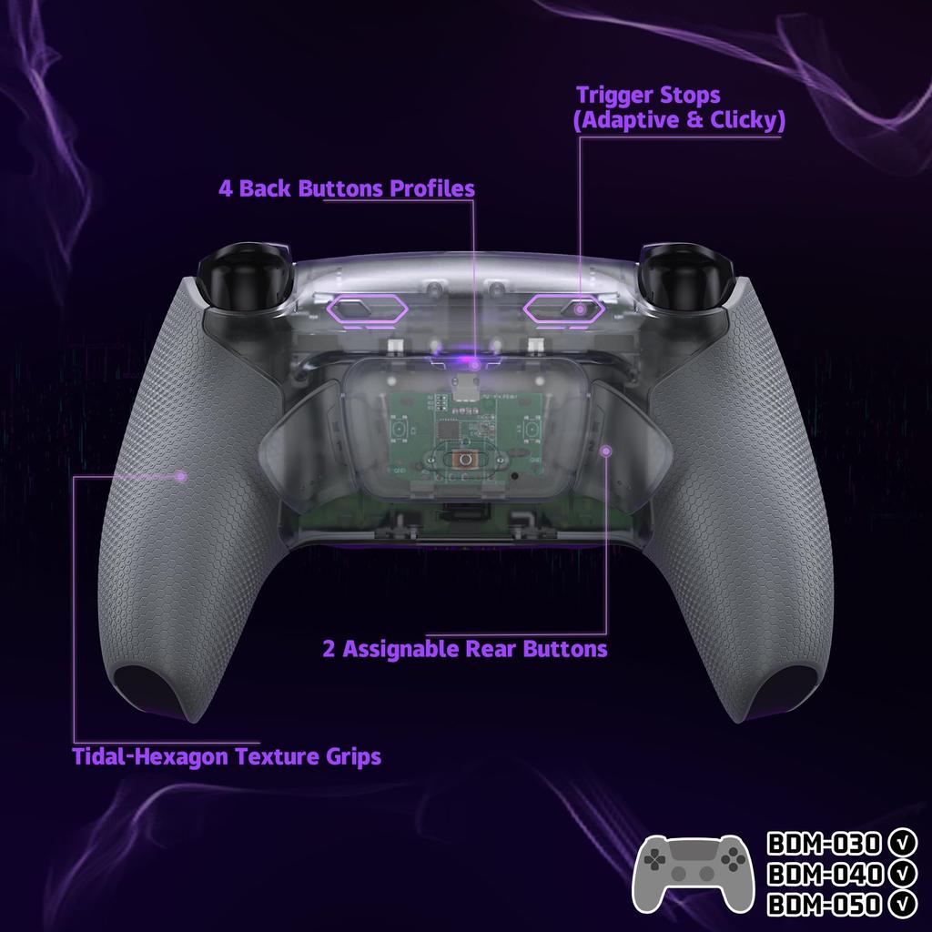 eXtremeRate RISE Plus MAX Back Paddle Kit for PS5 Controllers 040 with Bottom Clicky Trigger Stops Rubber Remappable Back Button Kit for PS5