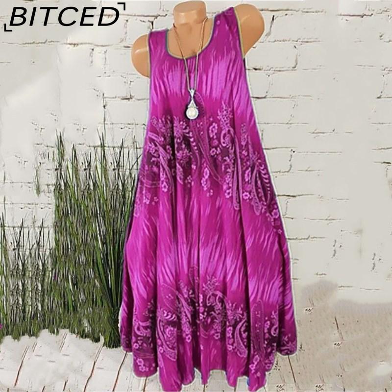 BITCED Women Summer Sleeveless Floral Print Round Neck Dress