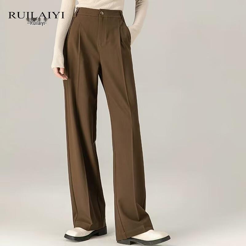 RUILAIYI Women's Lyocell Wool Blend Straight-Leg Trousers